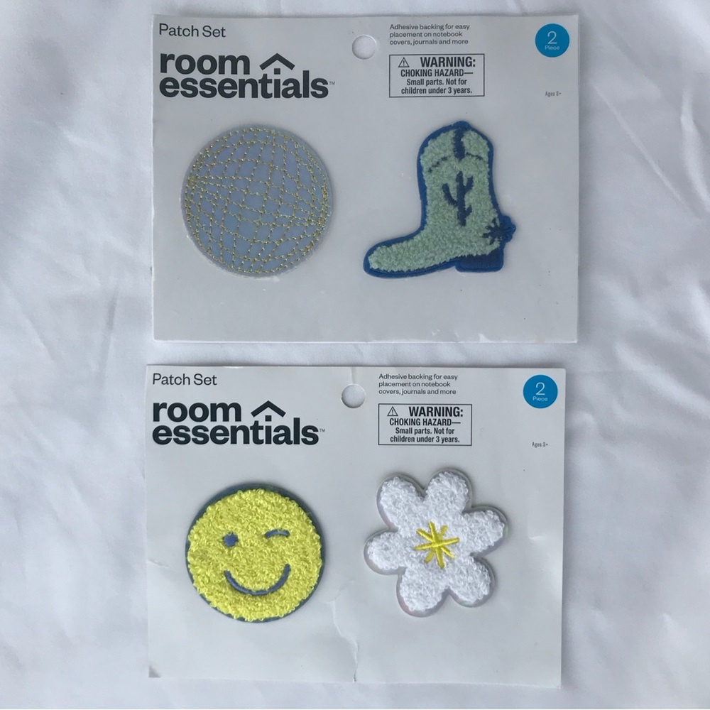 Room Essentials Blue and Yellow Chenille Iron-On Patches Set of 4 NWT